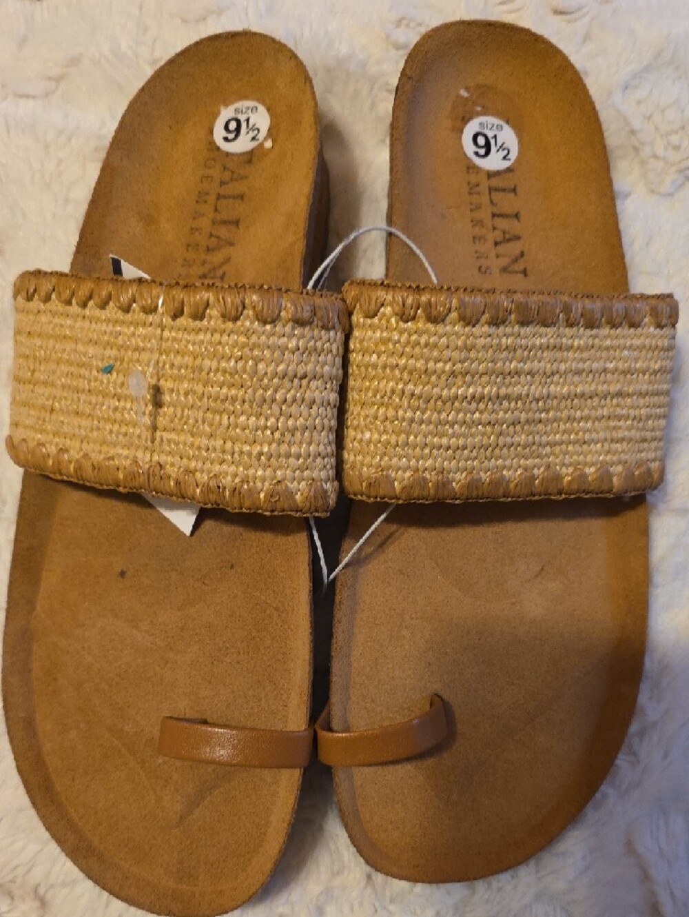 New Italian Shoemakers Woven Slide Sandals in Natural Tan - Picture 4 of 7
